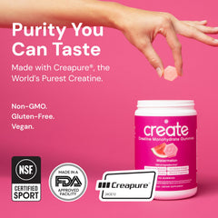 Create Gummies pouch with vegan, non-GMO, gluten-free labels; great for plant-based diets.