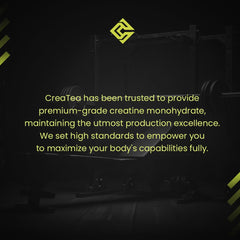 CreaTea 100% creatine monohydrate powder close-up showing purity