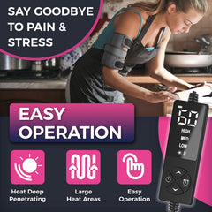 creatrill heating pad sleeve LED controller closeup shows adjustable heat settings for personalized comfort