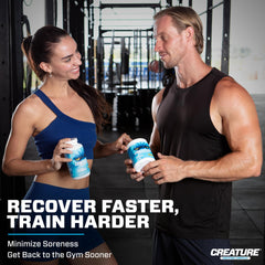 CREATURE Creatine Complex daily-serve with scoop and glass