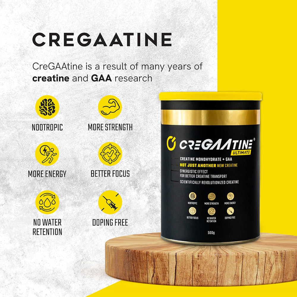 CreGAAtine Ultimate micronized creatine powder closeup showing fine powder for quick mixing.
