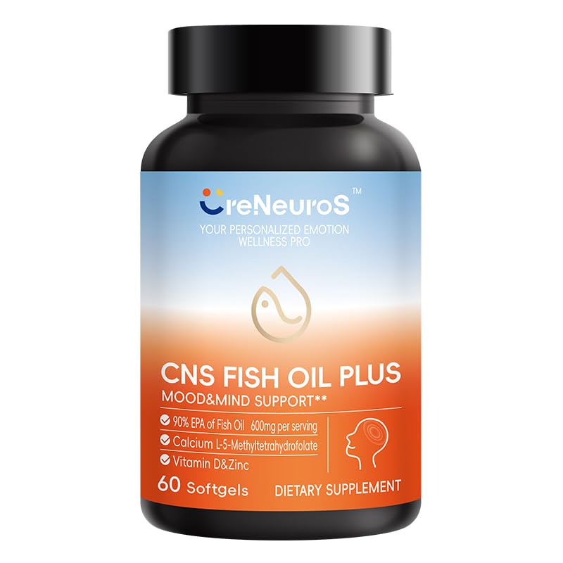 CreNeuroS CNS Fish Oil Plus bottle highlights omega-3 support for mood and cognitive wellness.