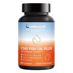 CreNeuroS CNS Fish Oil Plus bottle highlights omega-3 support for mood and cognitive wellness.