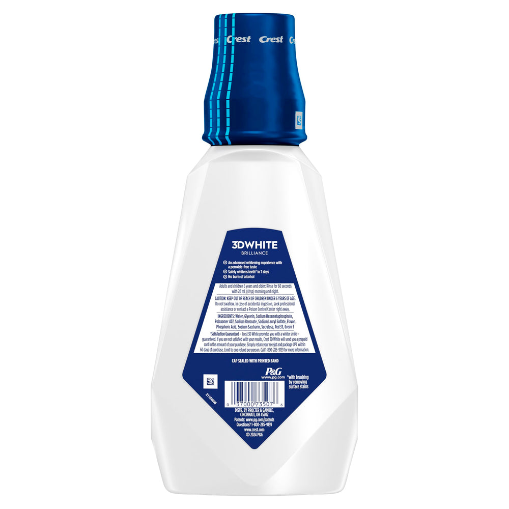 Crest 3D White Brilliance mouthwash after-brushing routine illustration