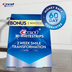 Crest 3D Whitestrips Glamorous White packaging back with usage notes.