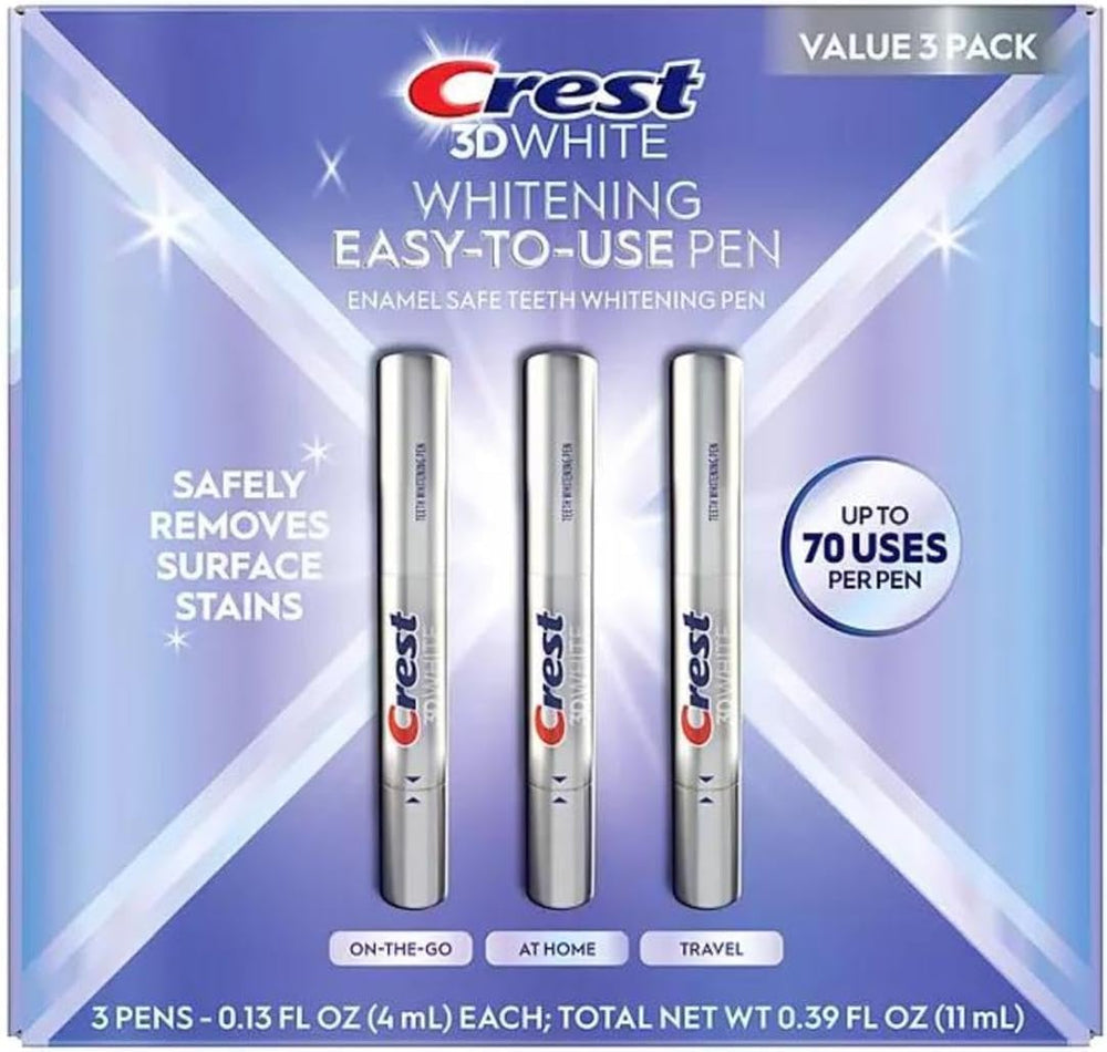 Crest 3DWhite enamel-safe pen pack shot for convenient at-home whitening.