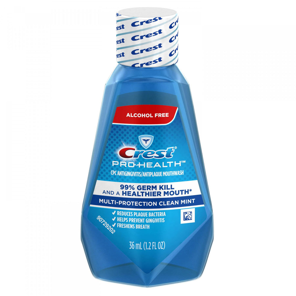 Crest Pro-Health Mouthwash visual emphasizes gingivitis protection for healthy gums.