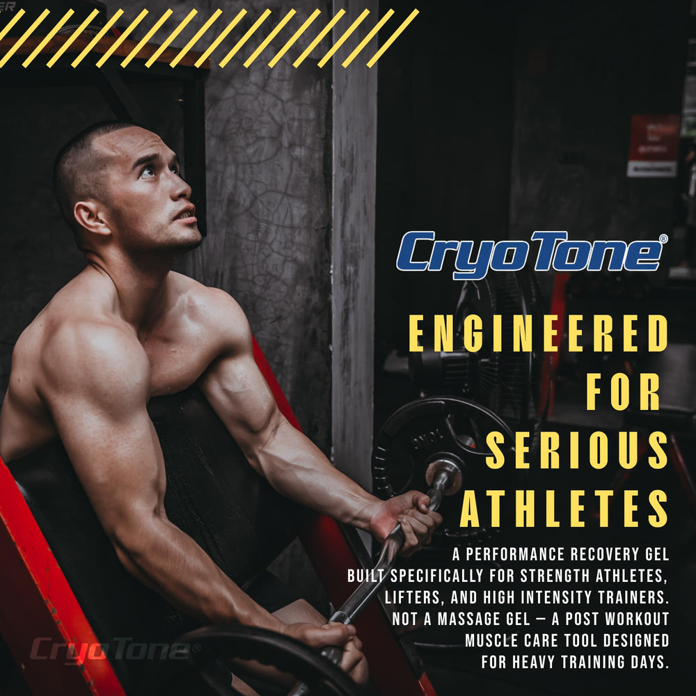 CryoTone Relieve gel shown with massage tools for smooth glide and targeted relief