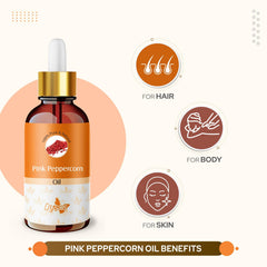 Close-up of Crysalis Pink Peppercorn Oil ingredients, spicy botanical profile for cosmetics.