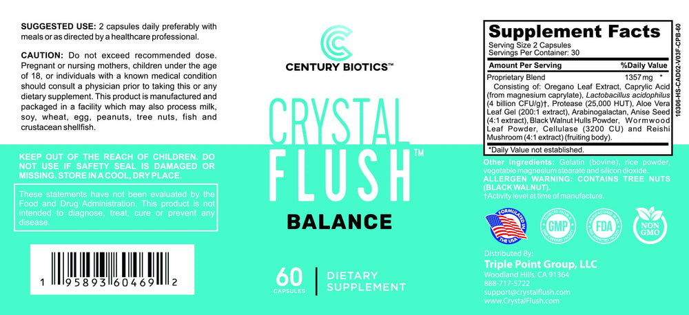CRYSTAL FLUSH Balance Feet third-party lab testing certificate close-up.
