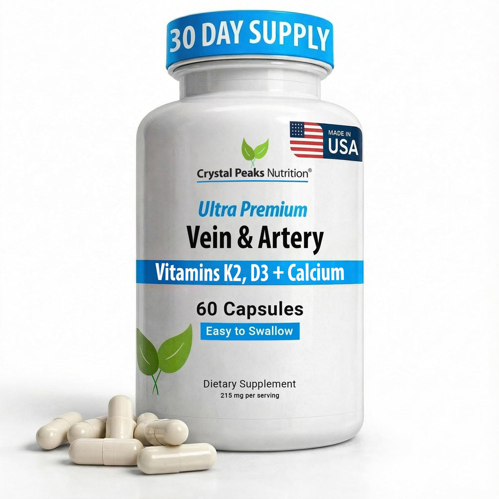 CRYSTAL PEAKS NUTRITION Vein & Artery bottle for daily circulation support.