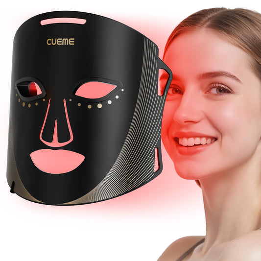 CUEME red light therapy mask in use for at-home facial care.