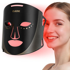 CUEME red light therapy mask in use for at-home facial care.