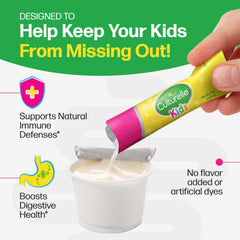 Culturelle Kids probiotic packets stored in a cool, dry place away from sunlight.