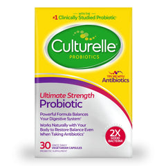 Culturelle Ultimate Strength bottle pour demonstrates convenient daily probiotic use.