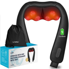 CuPiLo cordless neck massager close-up highlighting heat therapy for relaxation