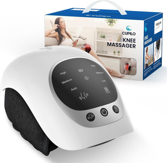 CuPiLo Knee Massager with Heat full view, cordless and ready for on-the-go relief.