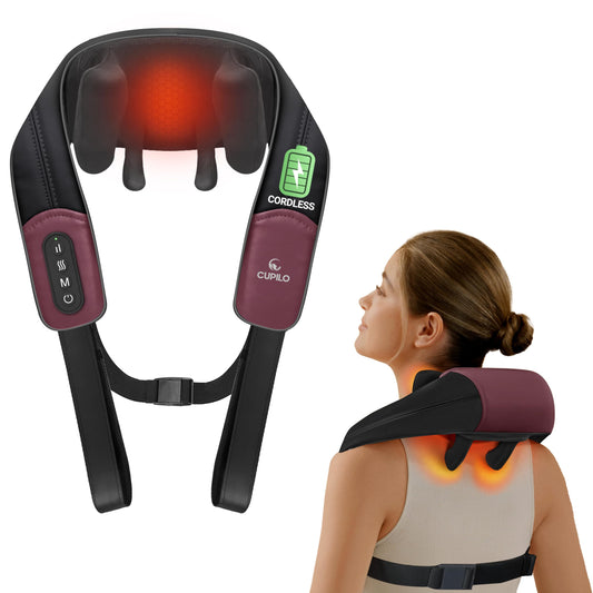 CuPiLo Shiatsu neck massager in compact form shows on-the-go relief.