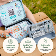 Cupkin double-tray organizer helps separate bandages by size.