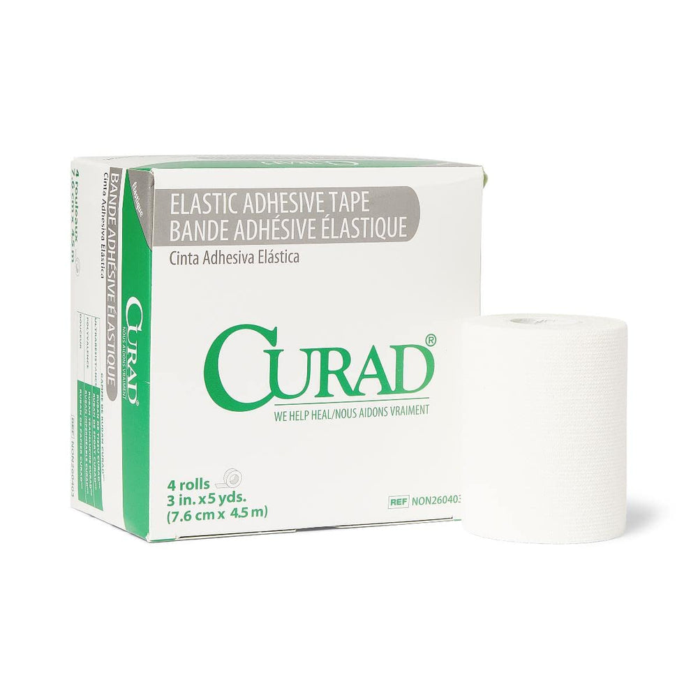 Curad elastic tape in use on a wrist for gentle stabilization.