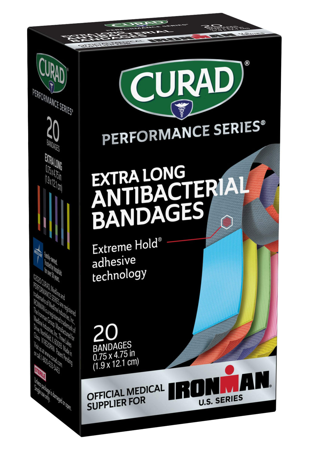 CURAD Performance Series bandages with Extreme Hold adhere securely for active injuries.