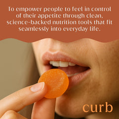 curb APPETITE single gummy in hand, a simple daily habit for satiety.