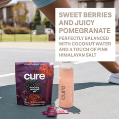 Cure Hydration Berry Pomegranate vegan and non-GMO certification on label.