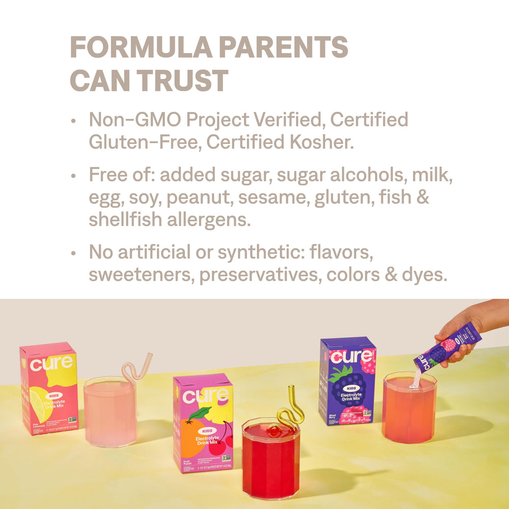 Cure Hydration Kids glass with mixed drink showing kid-friendly flavor.