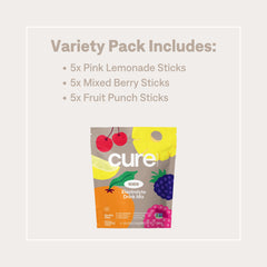 Cure Hydration Kids tub label highlighting non-GMO and gluten-free certifications.