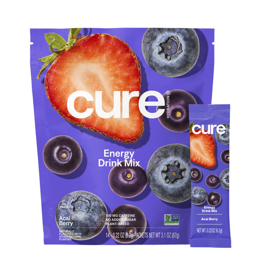 Cure Hydration Performance Acai Berry packet front for on-the-go hydration and energy.
