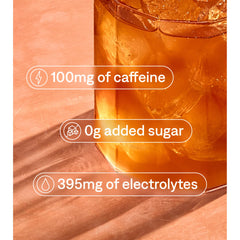 Cure Hydration Performance peach glass with mixed drink showing no added sugar