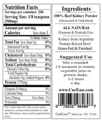 CurEase Beef Kidney powder in desiccated form preserves nutrients for energy.
