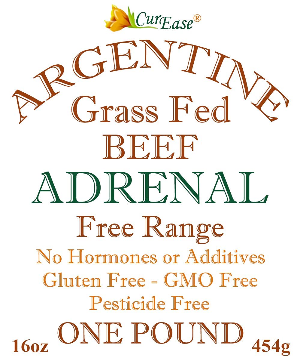 CurEase Beef Adrenal Powder label noting grass-fed origins