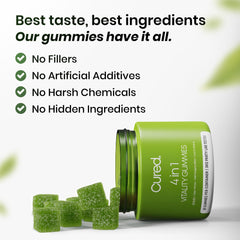 Cured 4-in-1 vitality gummies with sea moss for mineral-rich boost.