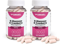 CUREWELL D-Mannose & Cranberry bottle front view for urinary support