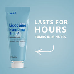 Curist 5% Lidocaine Cream Tube closeup label with strong OTC numbing.