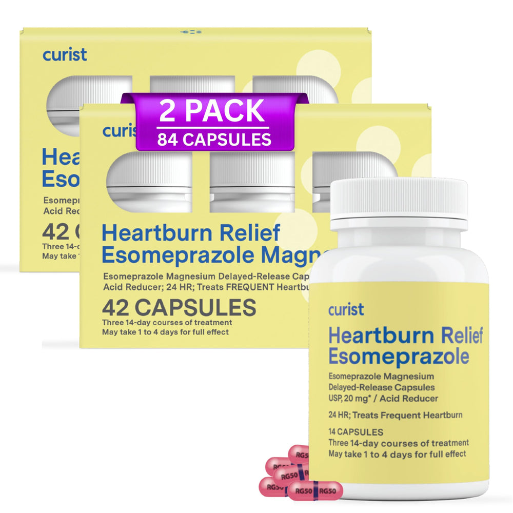 Curist Esomeprazole 20mg capsules bottle for daily heartburn relief.