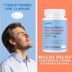 Curist Guaifenesin 1200 mg tablets bottle front shows ease of use and non-drowsy relief