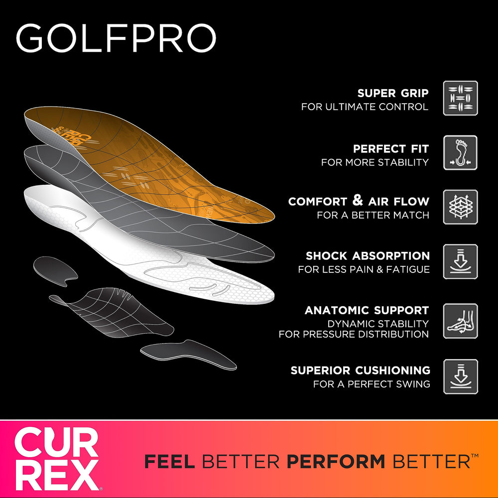 Currex GolfPro deep heel cup helps cradle the heel for comfort during rounds