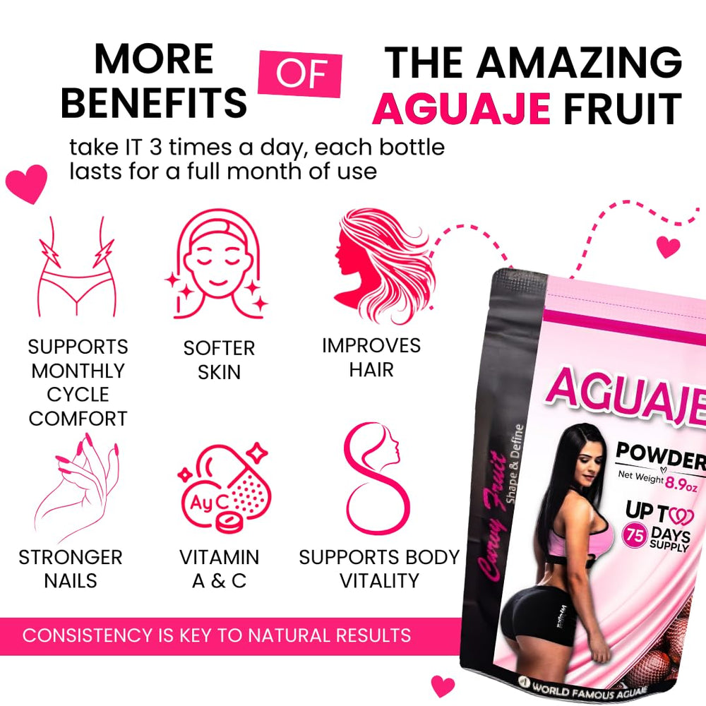 Curvy Fruit Aguaje powder morning routine — mix into water for a simple wellness moment.