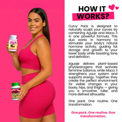 Curvy Fruit bottle with colorful Maca capsules suggesting defined contours.