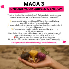 Curvy Fruit Yellow Maca capsules suggest energy-friendly daily use.