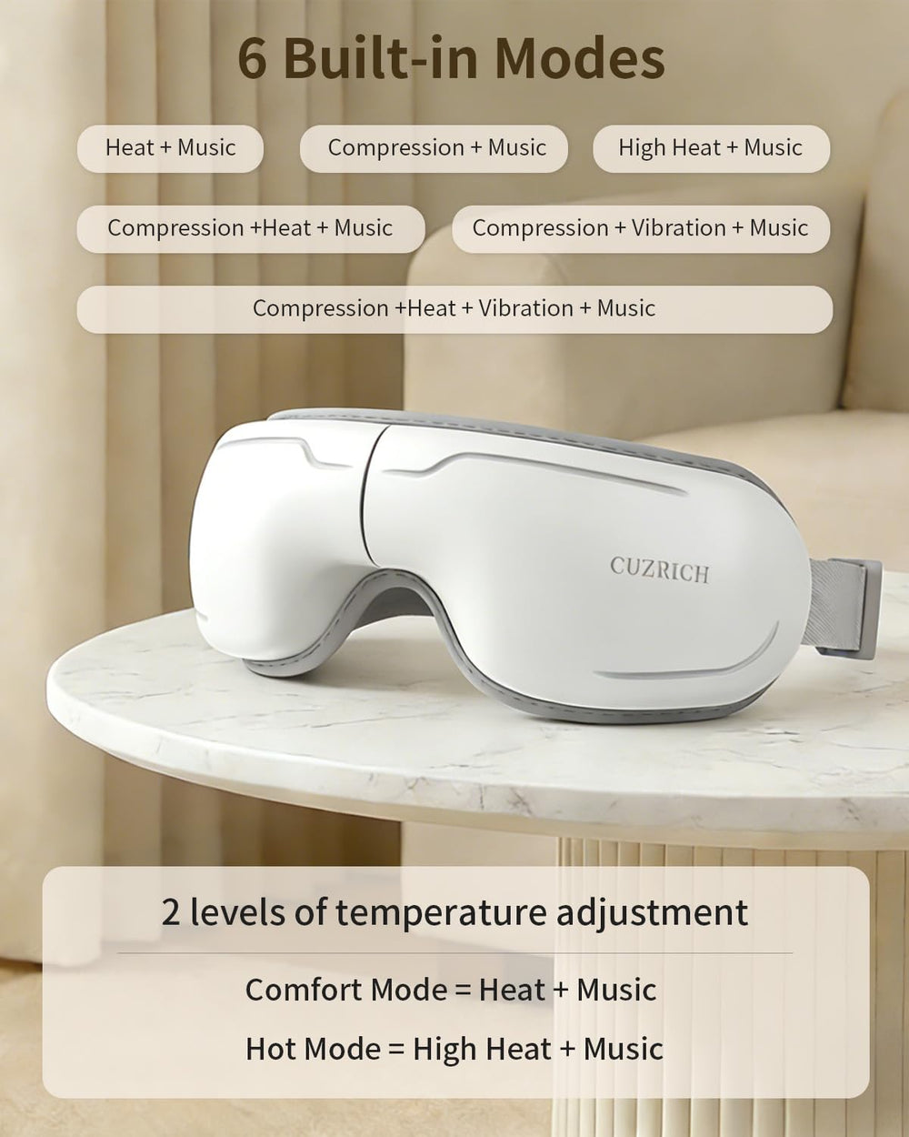 CUZRICH Eye Massager with Bluetooth connects for personalized music
