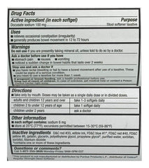 CVS Health Stool Softener softgel close-up highlights 100 mg dose and gentle relief.