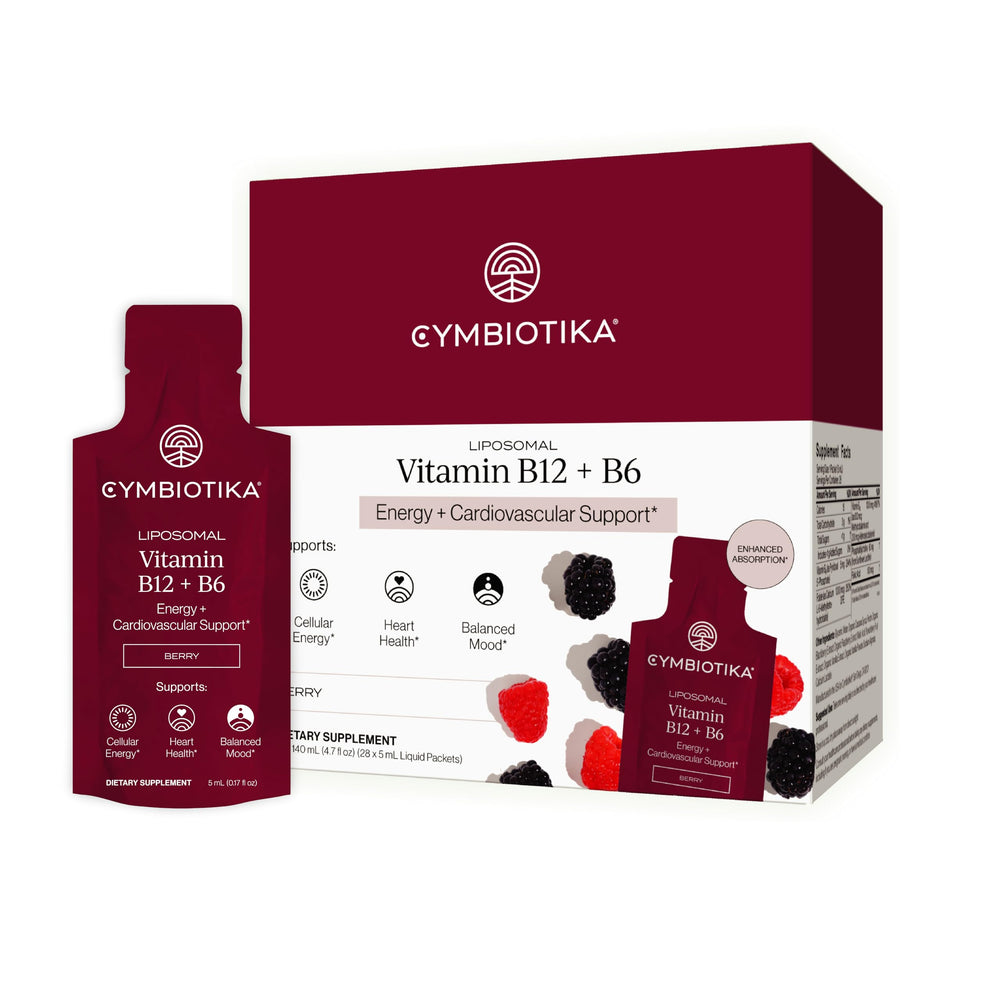 Cymbiotika liposomal B12 B6 packaging ready for daily energy support.