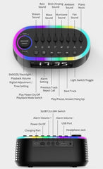 CYBORIS white noise machine LED display clearly shows time and settings at night