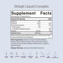CYMBIOTIKA Shilajit Liquid ingredient cacao highlight energizing flavor profile.
