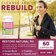 Cyrixs Health Candida Complex lifestyle shot suggests daily use for comfort and balance