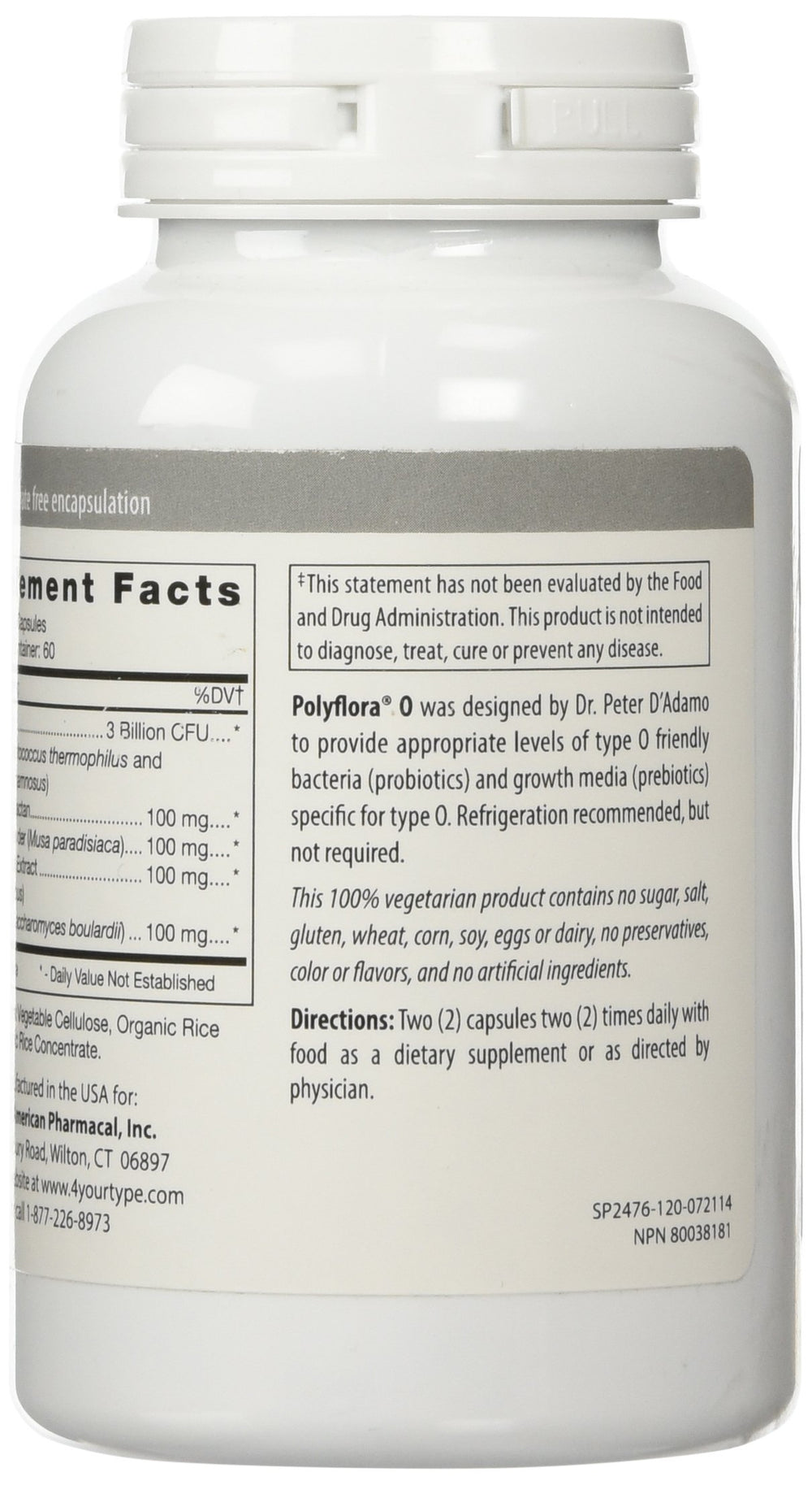 D'Adamo Polyflora O bottle front emphasizes trusted, blood-type tailored formula