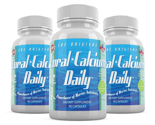 Daily Health Pure Okinawa Coral Calcium bottle front showing minerals for daily wellness.